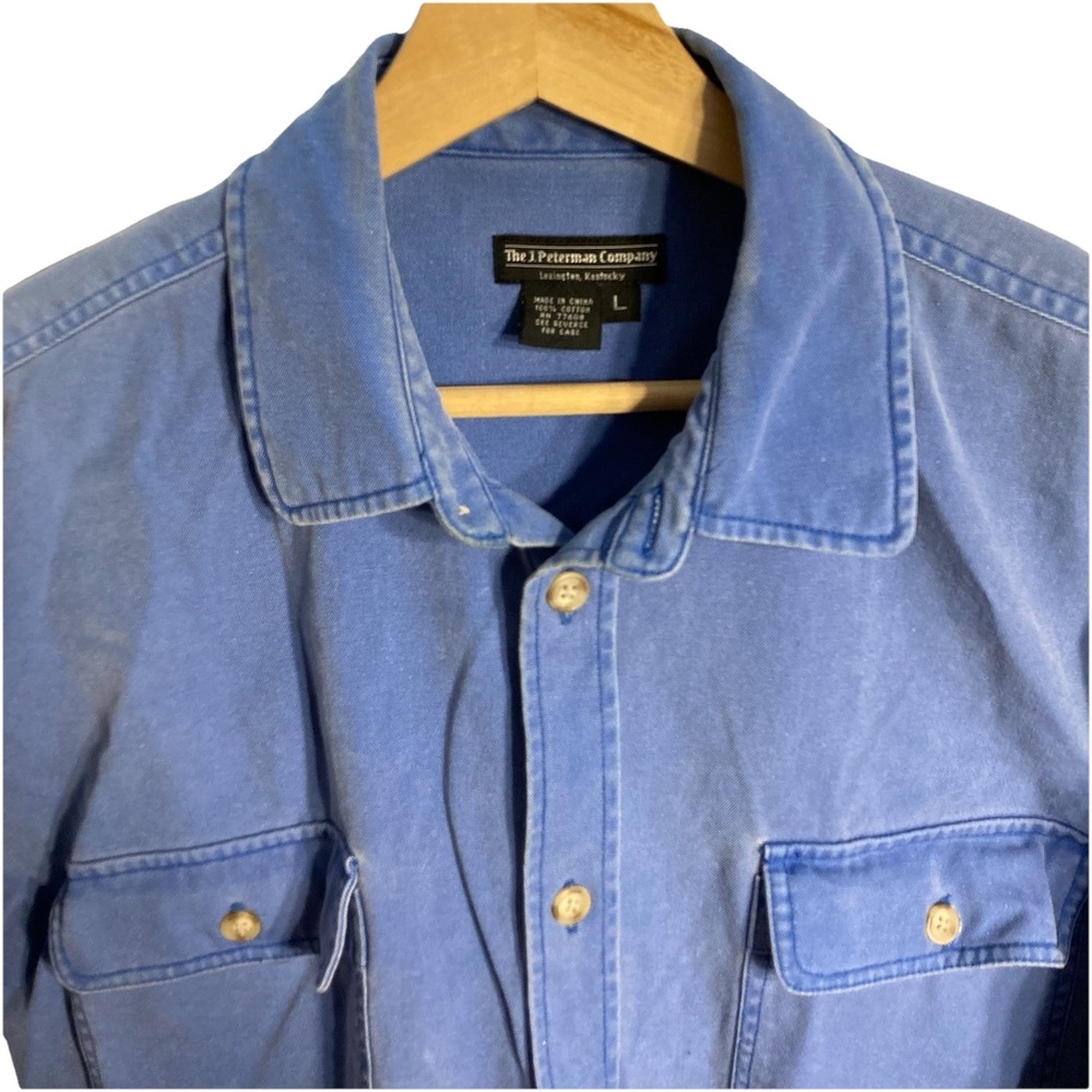 Vtg J Peterman Thick Flannel Button Up Shirt Mens Large Blue 90's 80's - Picture 2 of 8